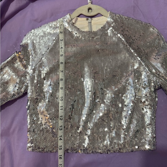 House Of CB Kasturi Silver Sequin Crop Top - Picture 6 of 8